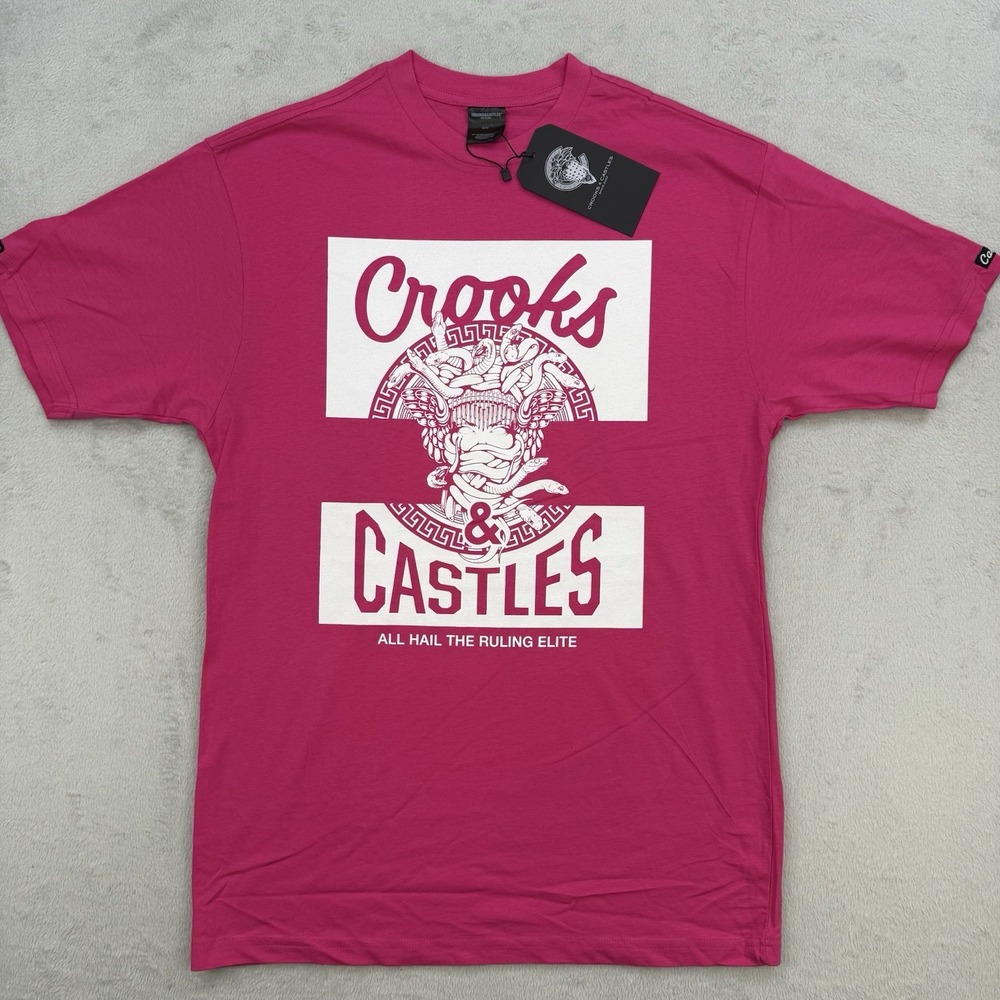 Crooks & Castles Shirt Unisex‎ Medium Pink Cotton Graphic T-Shirt Tee